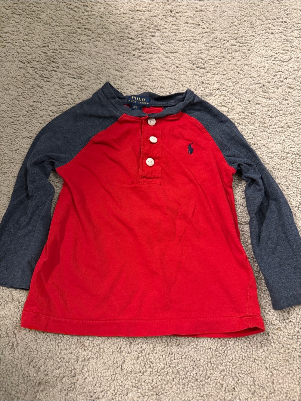 Polo by Ralph Lauren Red Body Navy Raglan Long-Sleeve Henley